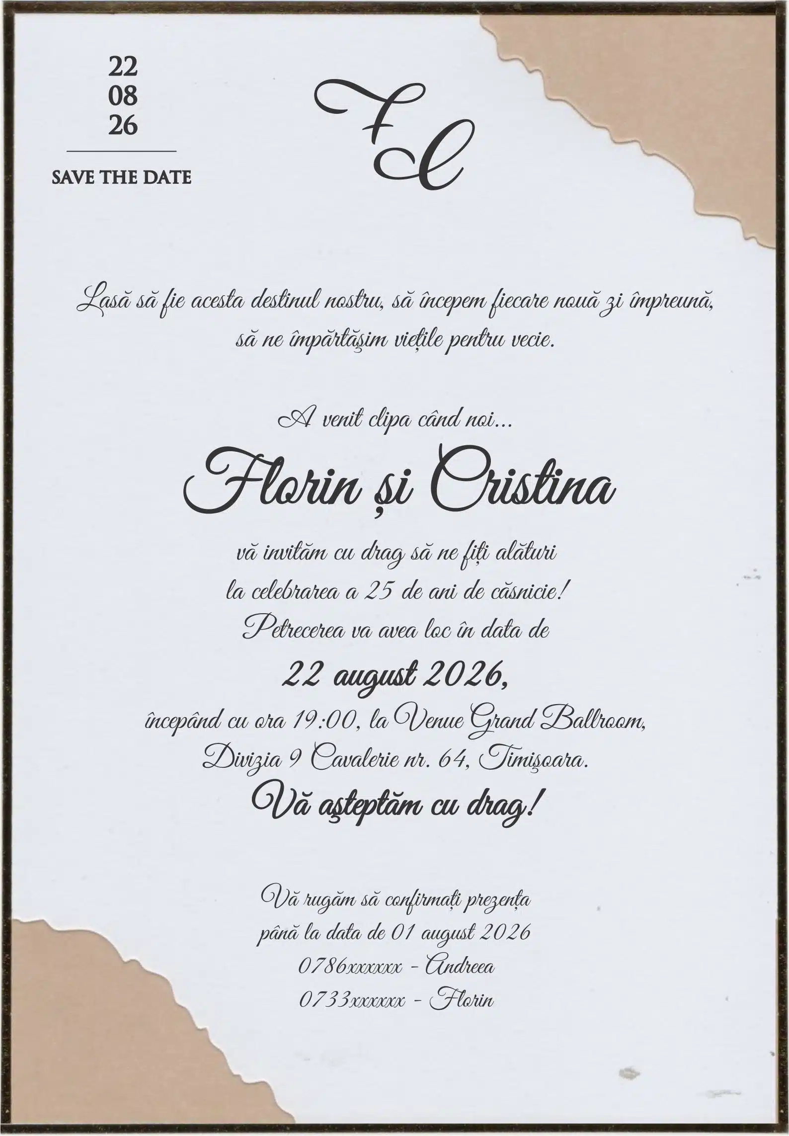 Foto Invitatie de Nunta cu motiv Elegant – Cod 9247 P