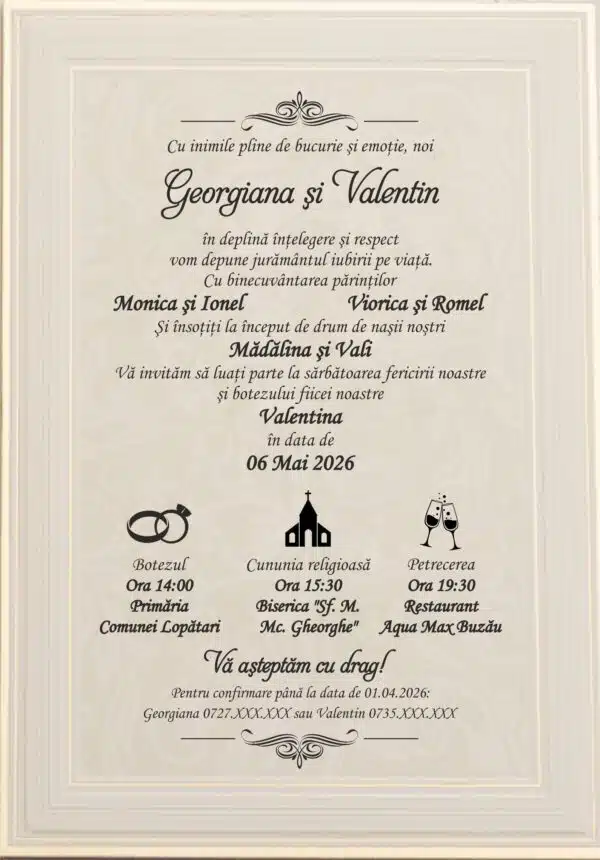 Foto Invitatie de Nunta cu motiv Elegant - Cod 9132 P