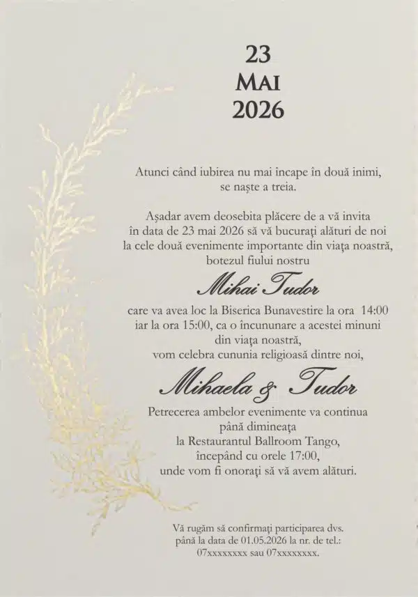 Foto Invitatie de Nunta cu motiv Elegant - Cod 9229 P