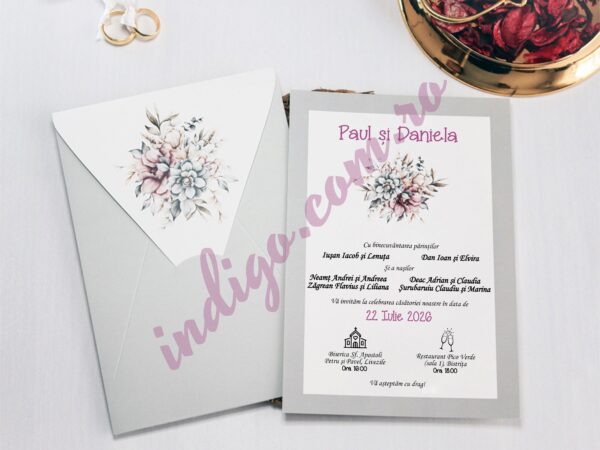 Invitatie de Nunta cu motiv Floral - cod 2450 P