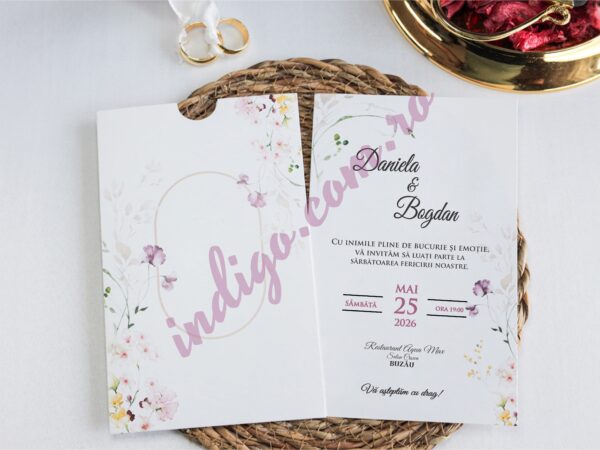 Invitatie de Nunta cu motiv Floral - cod 2491 P