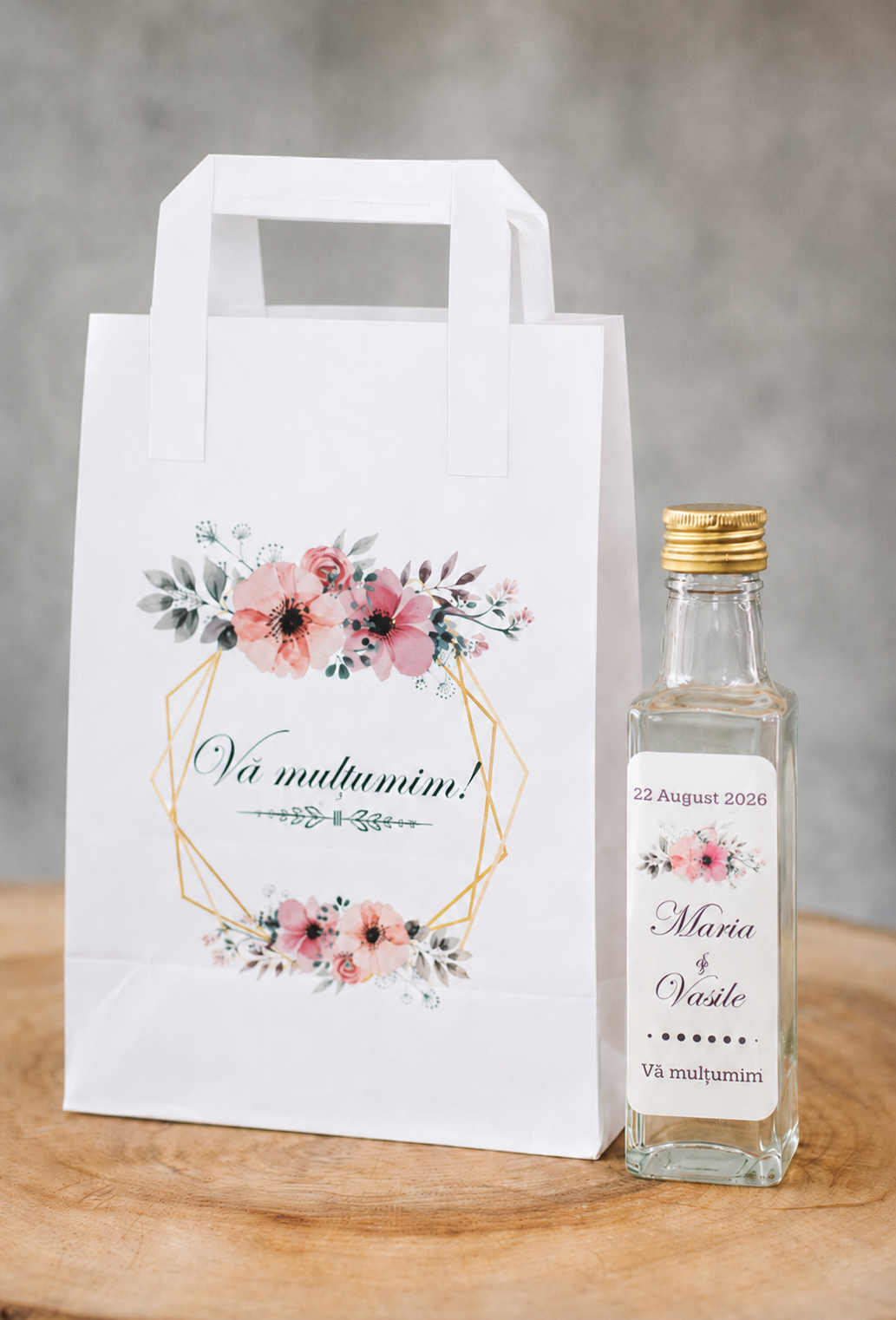 set nunta 3 aluminiu auriu Foto Set marturii nunta cu punga nunta 3 - cu capac aluminiu AURIU
